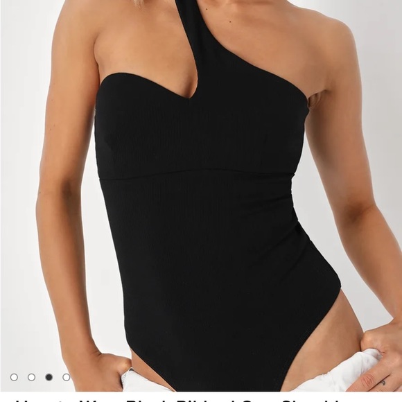 🖤NWT Lulus Black Ribbed One-Shoulder Asymmetrical Bodysuit🖤 Size Small - Picture 9 of 13